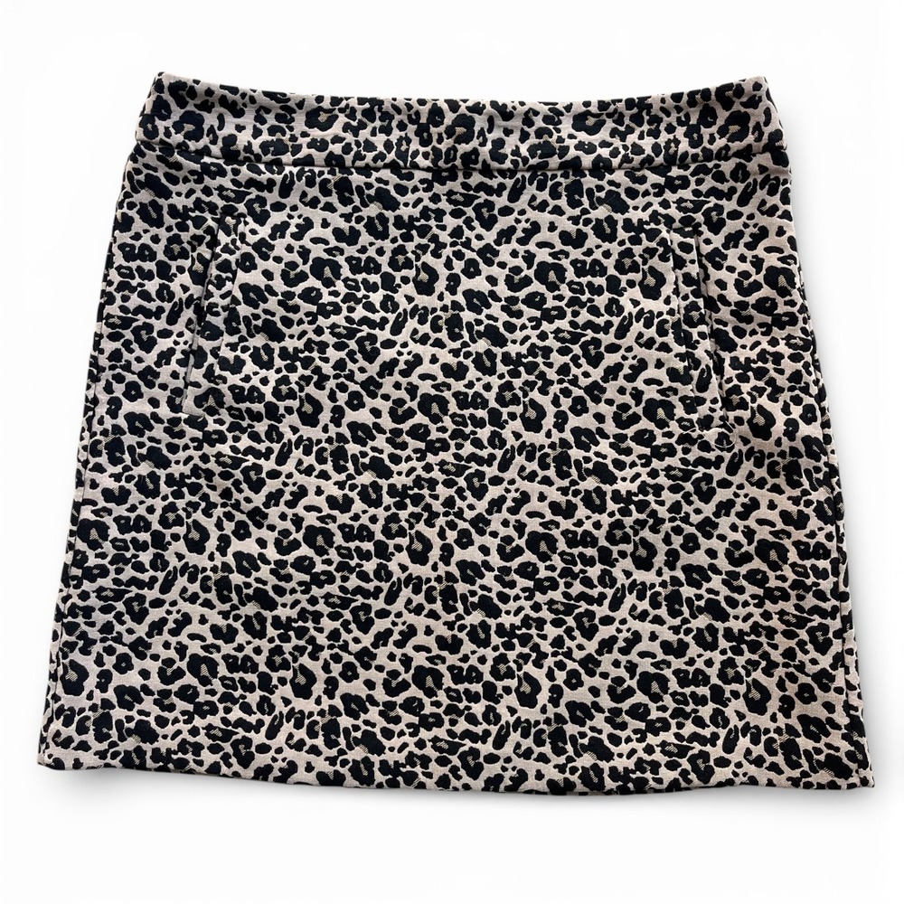Loft Women 10 Tan Black Leopard Print Pocket Lined A-Line Mini Skirt Boho Preppy
